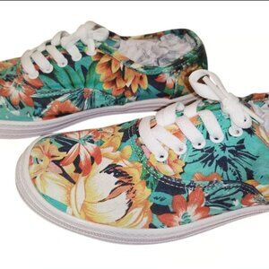 Women's Xhilaration Canvas Sneakers Shoes Size 7 Tropical Plants Floral